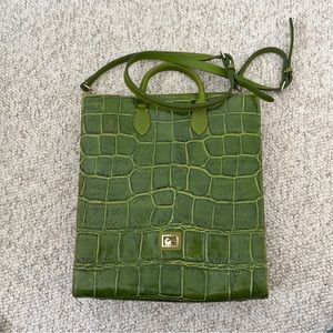 Dooney & Bourke green faux crocodile crossbody reporter bag north south